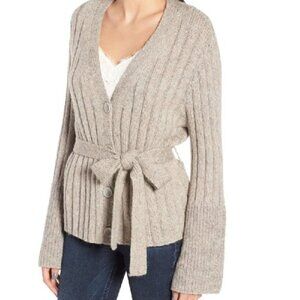 Leith Cozy Ribbed Tied Cardigan Alpaca Merino Wool Blend